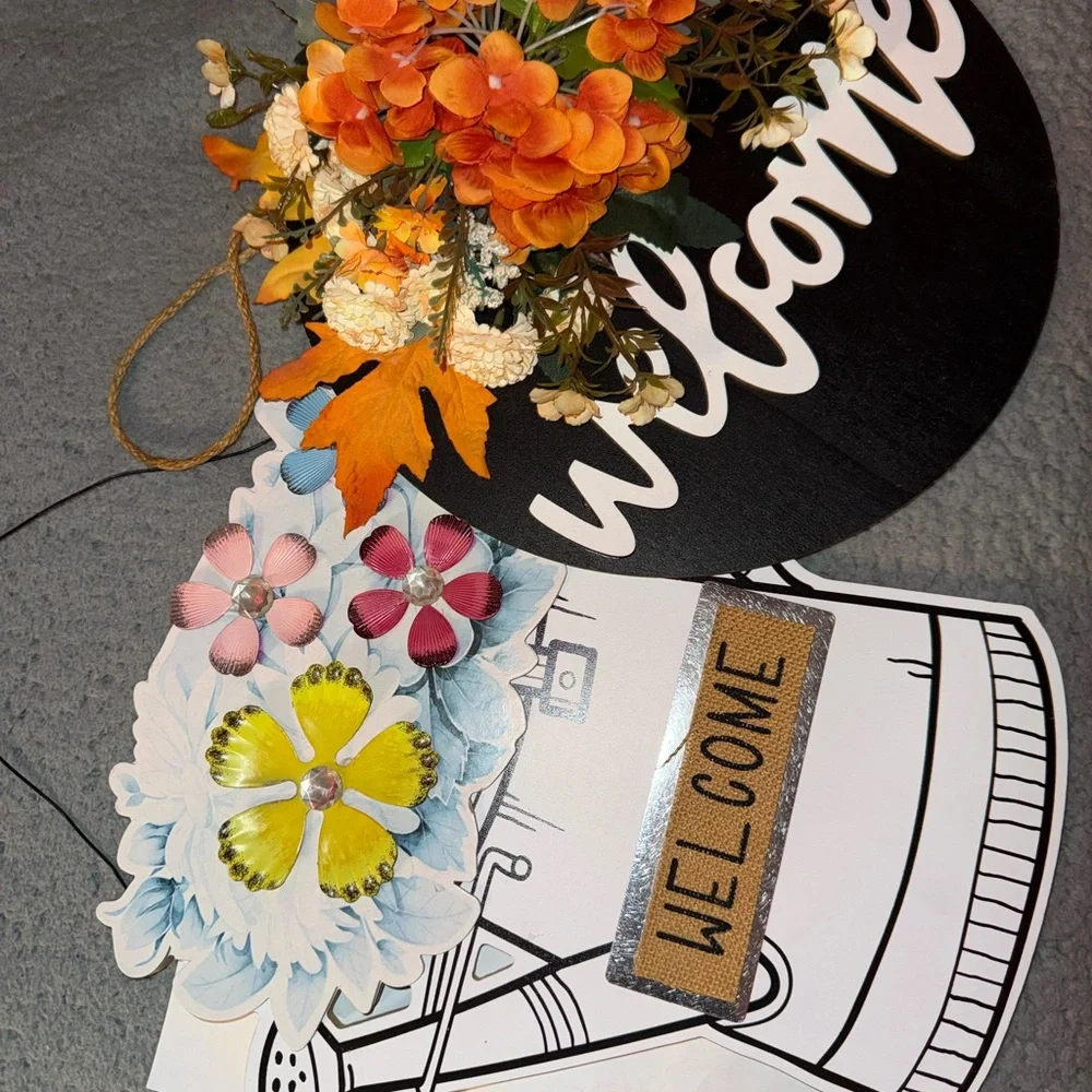 Floral Welcome Sign with Black Base